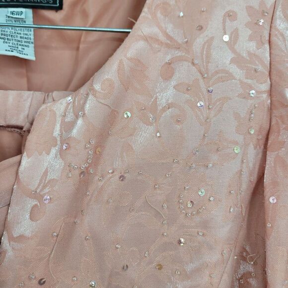 Vintage 80's Maxi Skirt Set Petites 16WP Pink Modest Beaded Button Up Shimmer - Picture 16 of 17